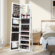 360° Swivel Jewelry Armoire Standing Jewelry Organizer with Full Length Mirror and Back Shelves-White-Jewelry Armoires-DECOROLALA