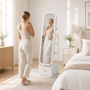 360° Swivel Jewelry Cabinet with Full-Length Mirror and Dual Hooks-White-Jewelry Armoires-DECOROLALA