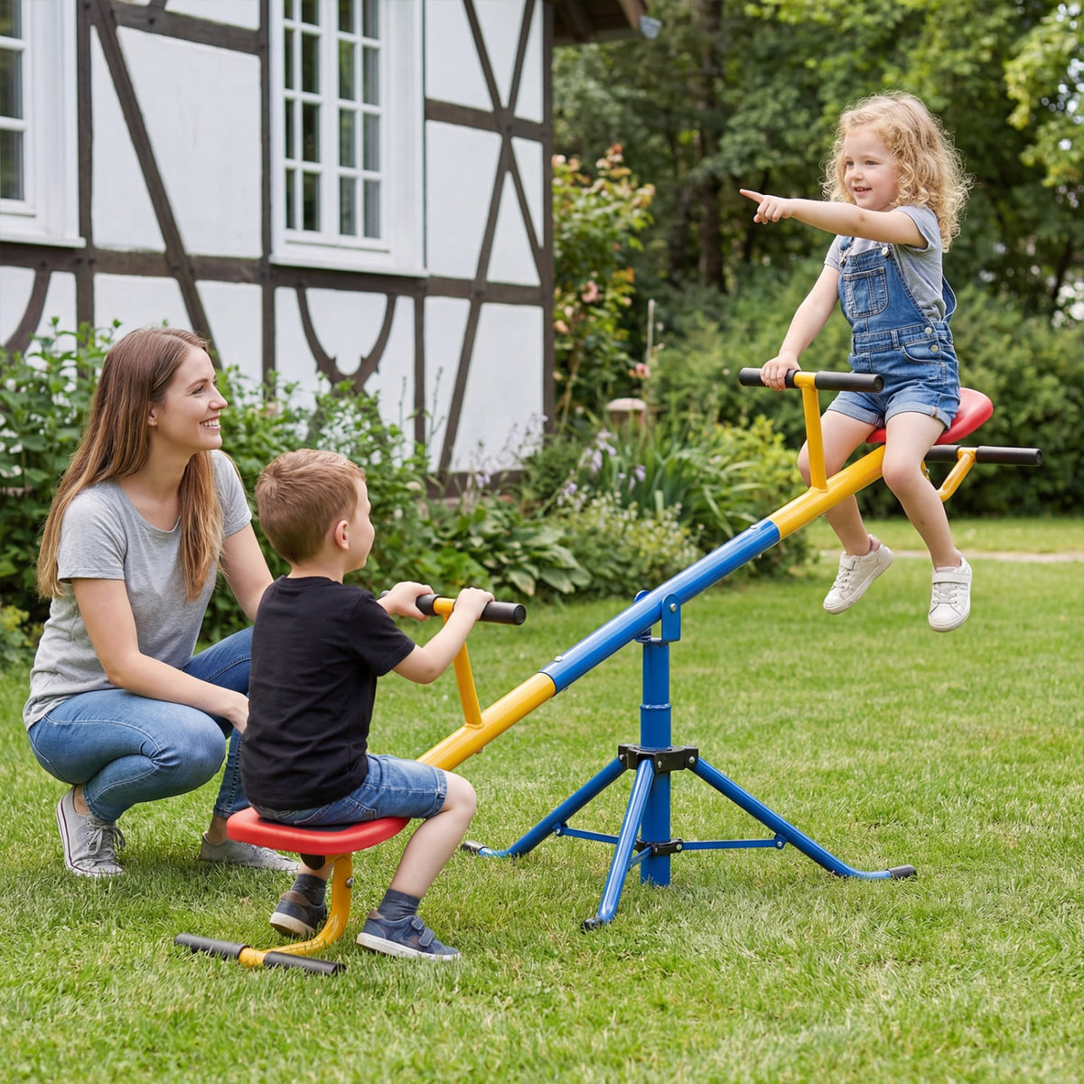 360°Rotation Kids Seesaw Swivel Teeter Totter Playground Equipment-Seesaws-DECOROLALA