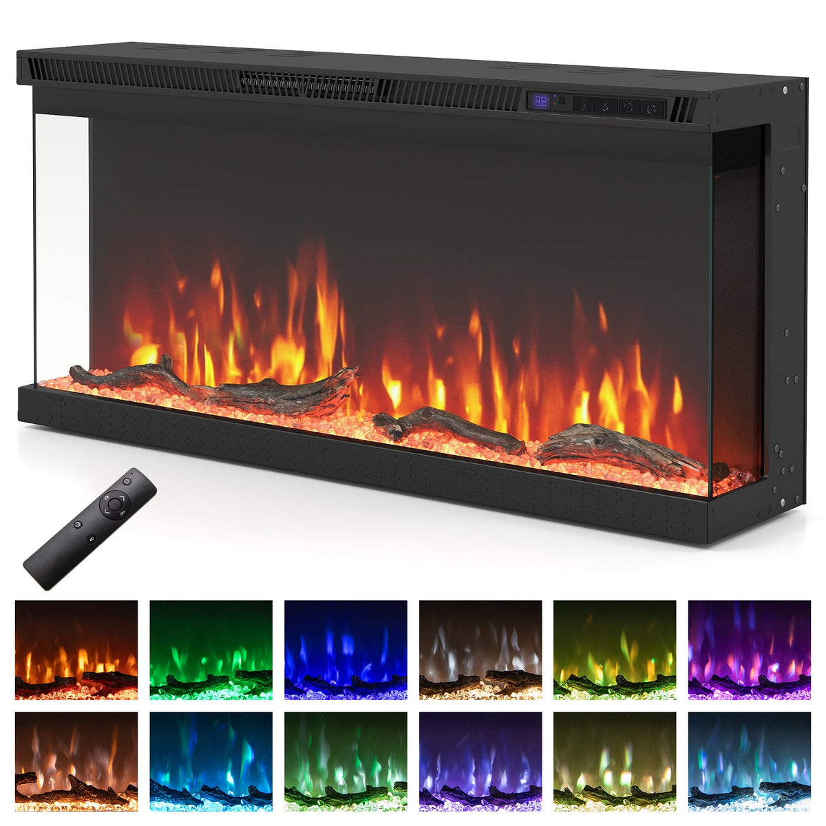 36/40/50/60 Inch Wide 3-Sided Electric Fireplace Insert with Remote Control and 12 Flame Colors-36 Inch-Fireplaces-DECOROLALA