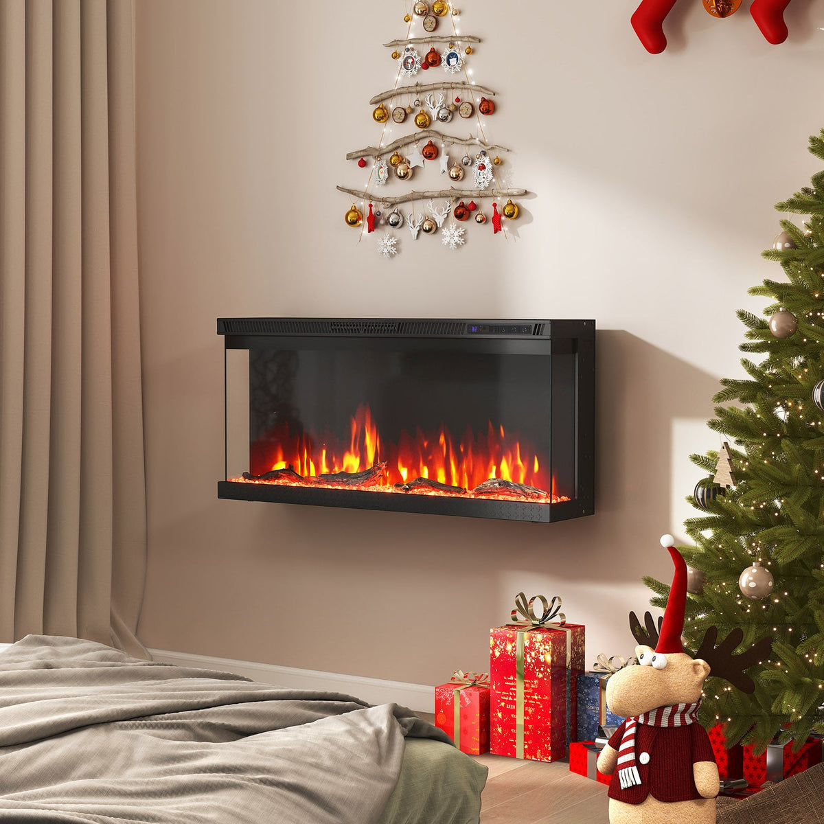 36/40/50/60 Inch Wide 3-Sided Electric Fireplace Insert with Remote Control and 12 Flame Colors-36 Inch-Fireplaces-DECOROLALA