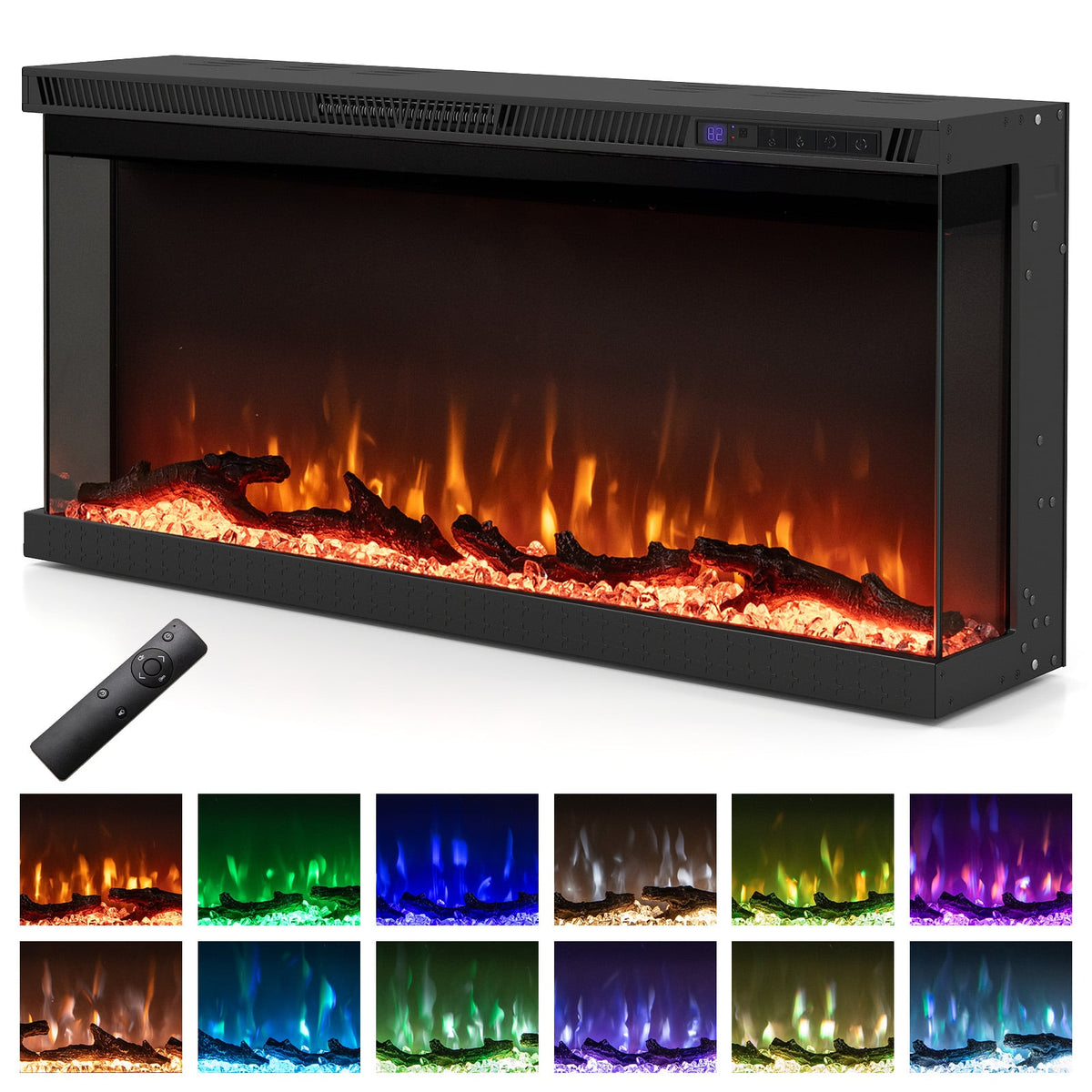 36/40/50/60 Inch Wide 3-Sided Electric Fireplace Insert with Remote Control and 12 Flame Colors-36 Inch-Fireplaces-DECOROLALA