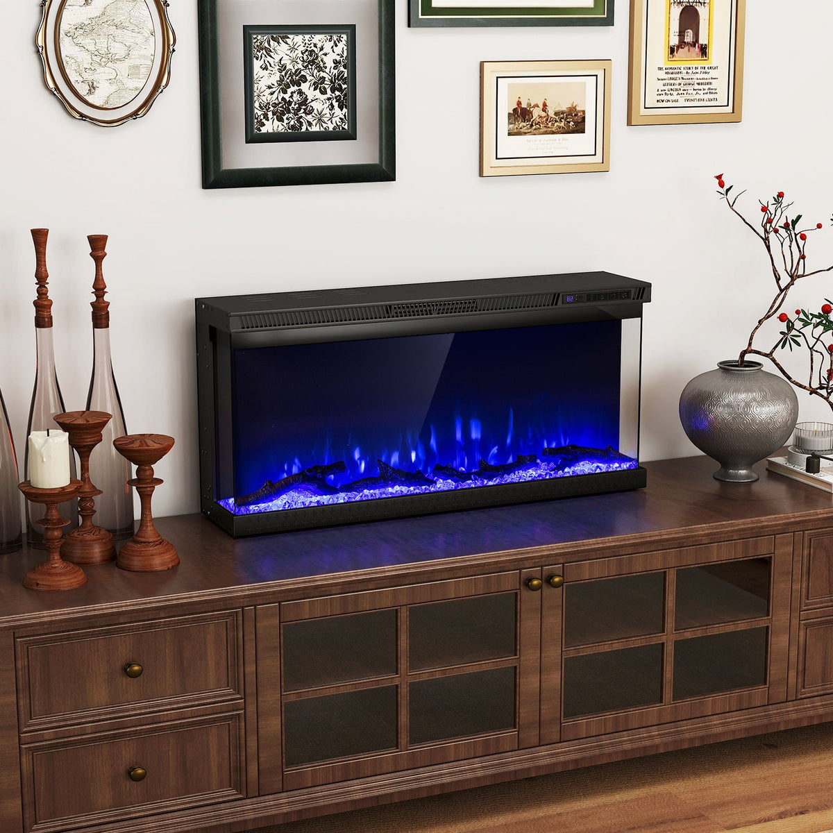 36/40/50/60 Inch Wide 3-Sided Electric Fireplace Insert with Remote Control and 12 Flame Colors-36 Inch-Fireplaces-DECOROLALA