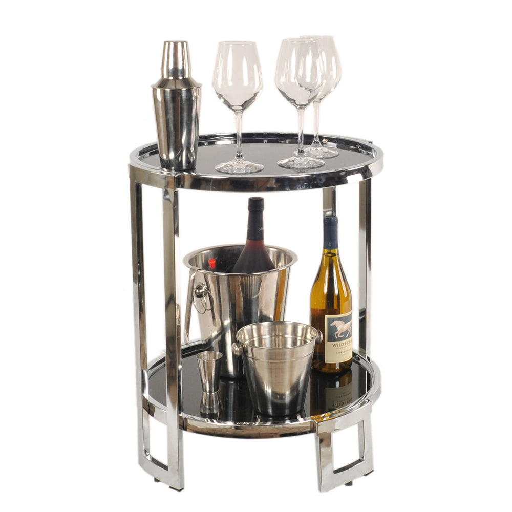 22" Silver Glass Round Mirrored End Table With Shelf-End-Side Tables-DECOROLALA