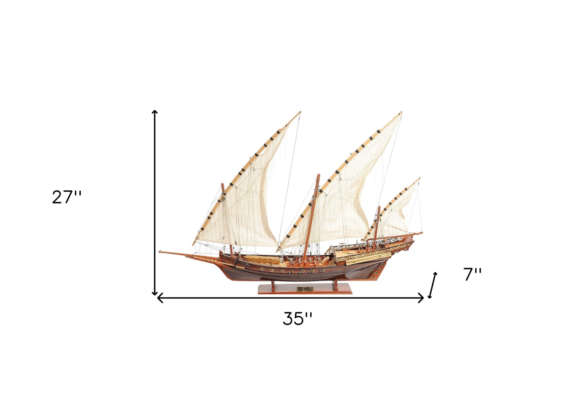 27" Brown Manufactured Wood Boat Hand Painted Sculpture-5