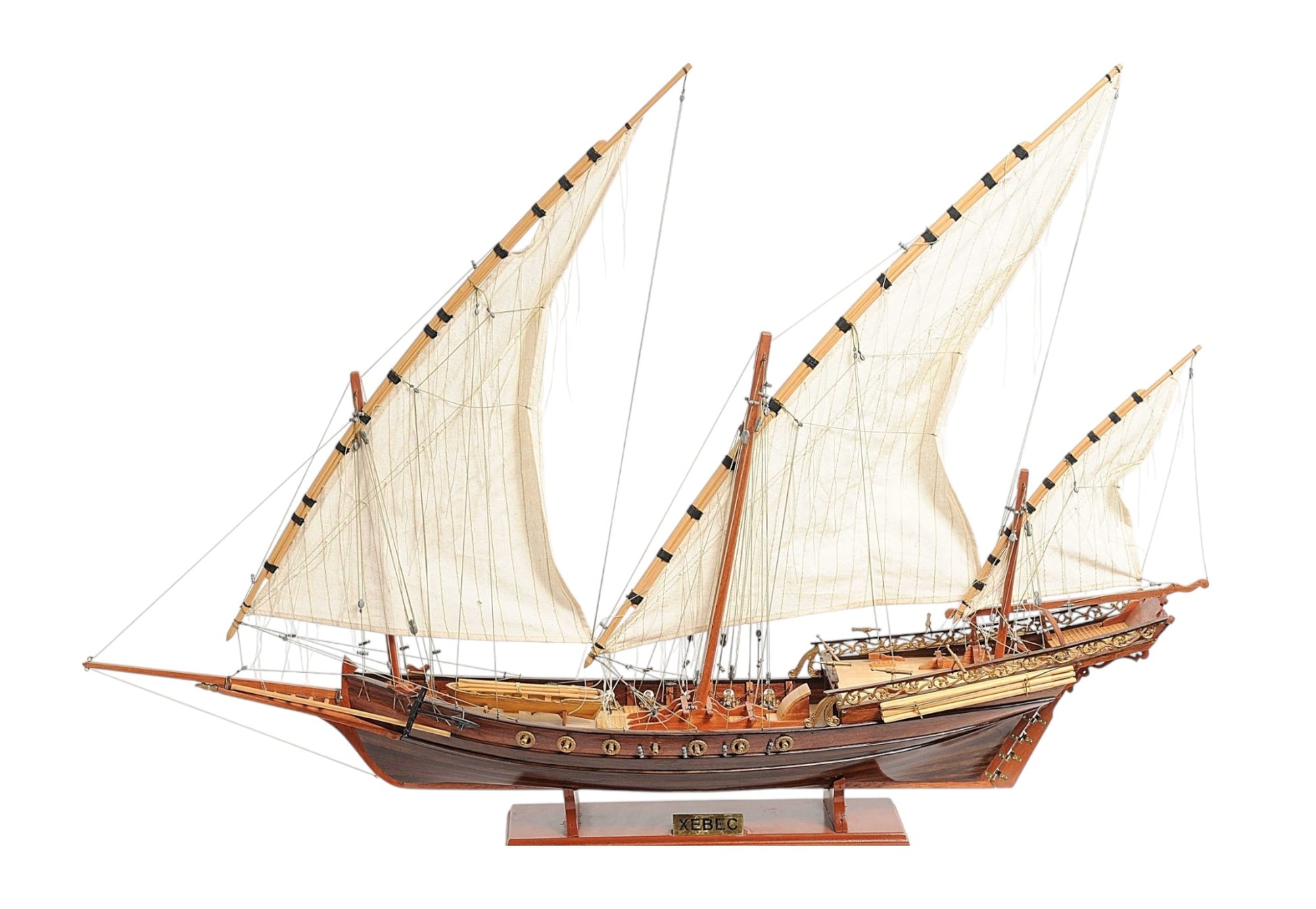 27" Brown Manufactured Wood Boat Hand Painted Sculpture-0