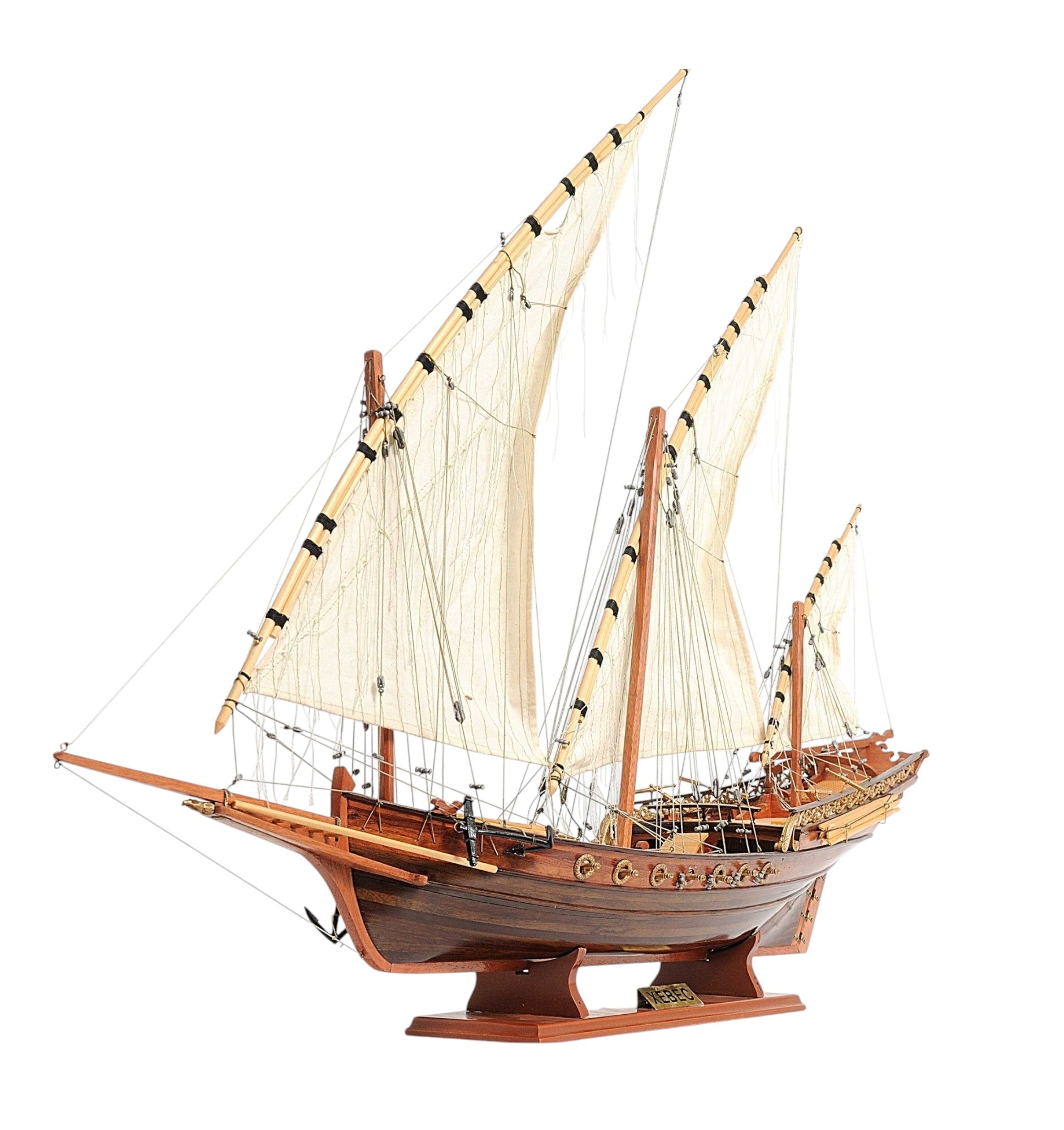 27" Brown Manufactured Wood Boat Hand Painted Sculpture-3