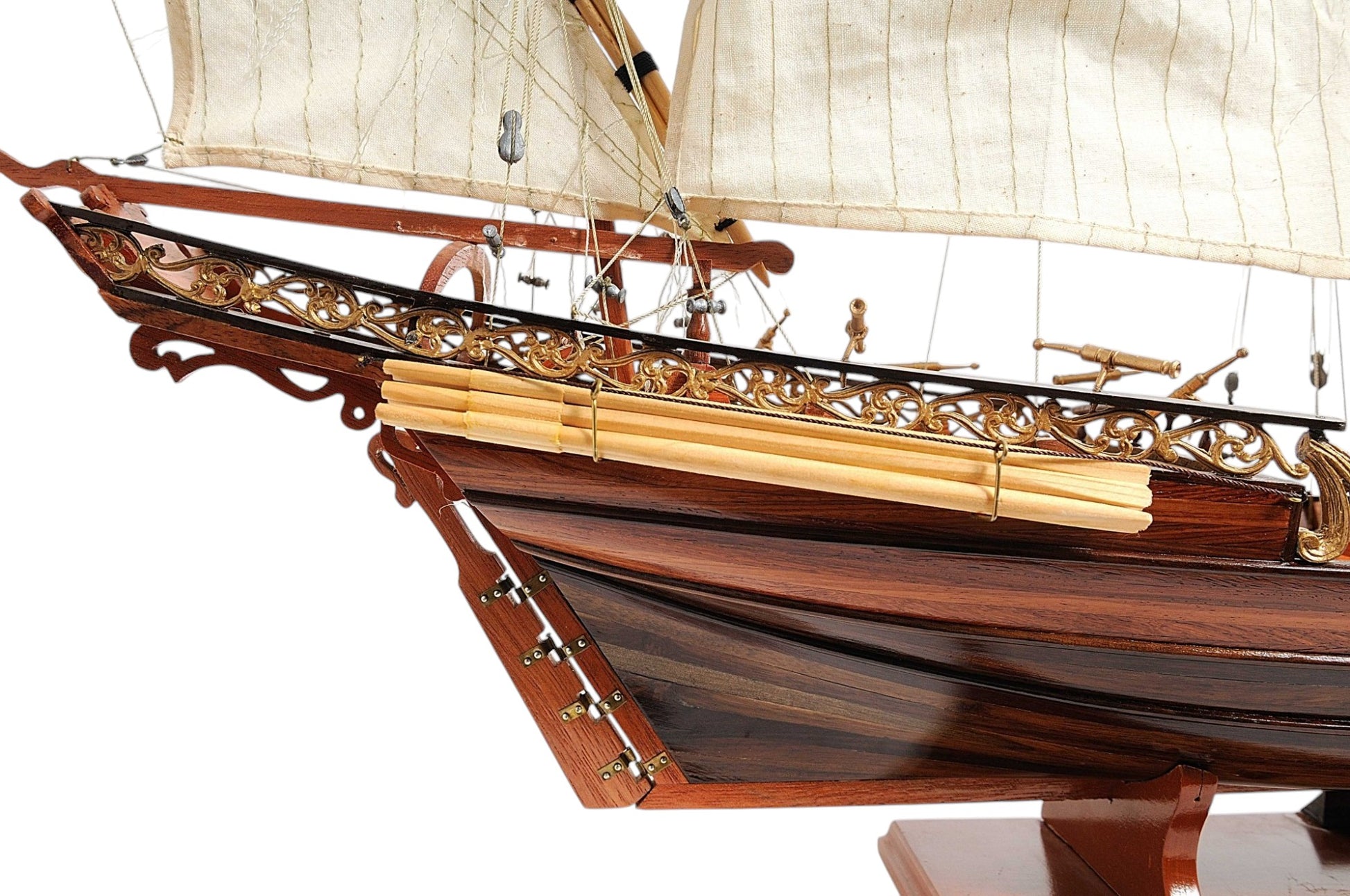 27" Brown Manufactured Wood Boat Hand Painted Sculpture-4