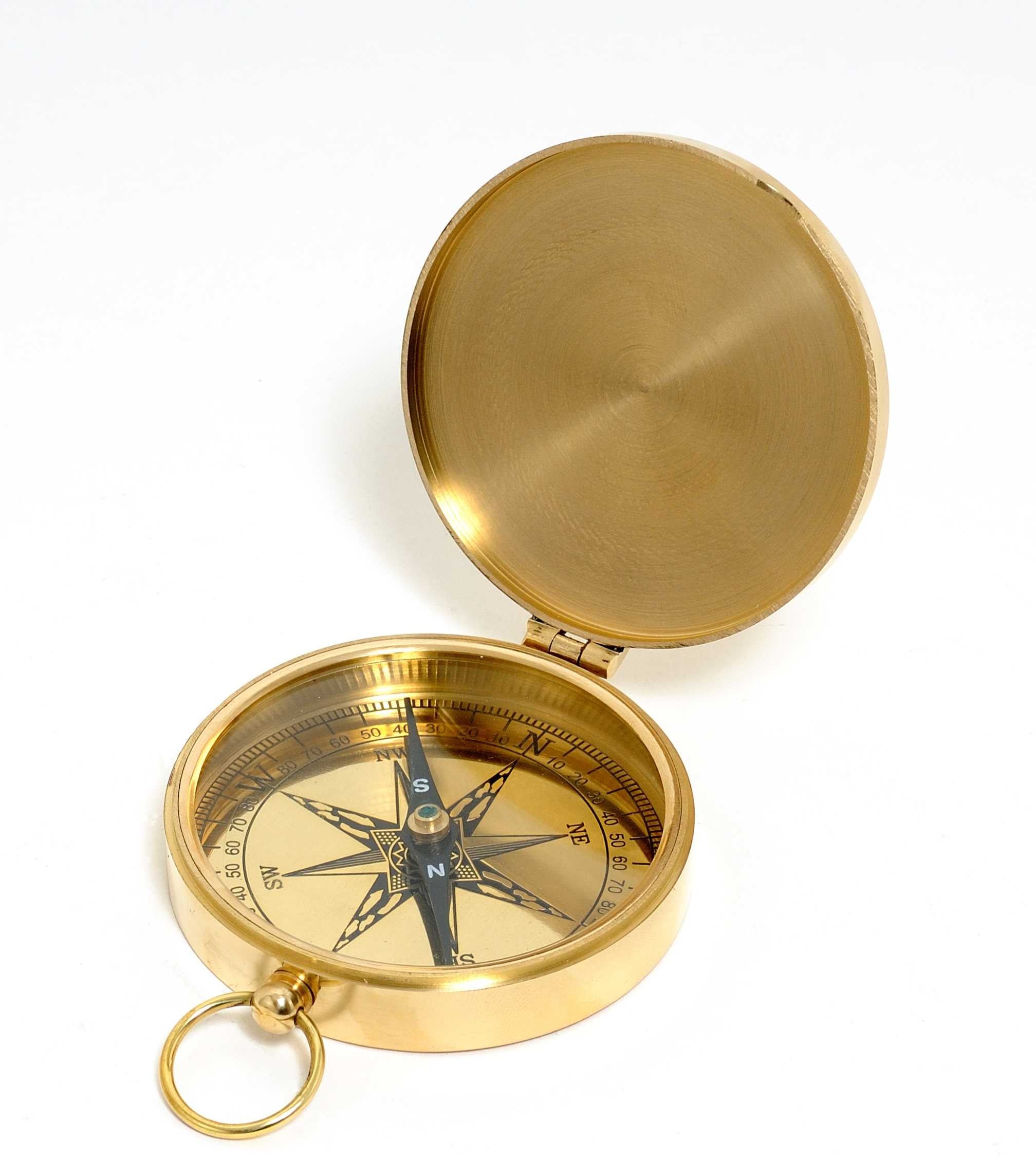 Shiny Brass Marine Compass With Lid-Sculptures-DECOROLALA
