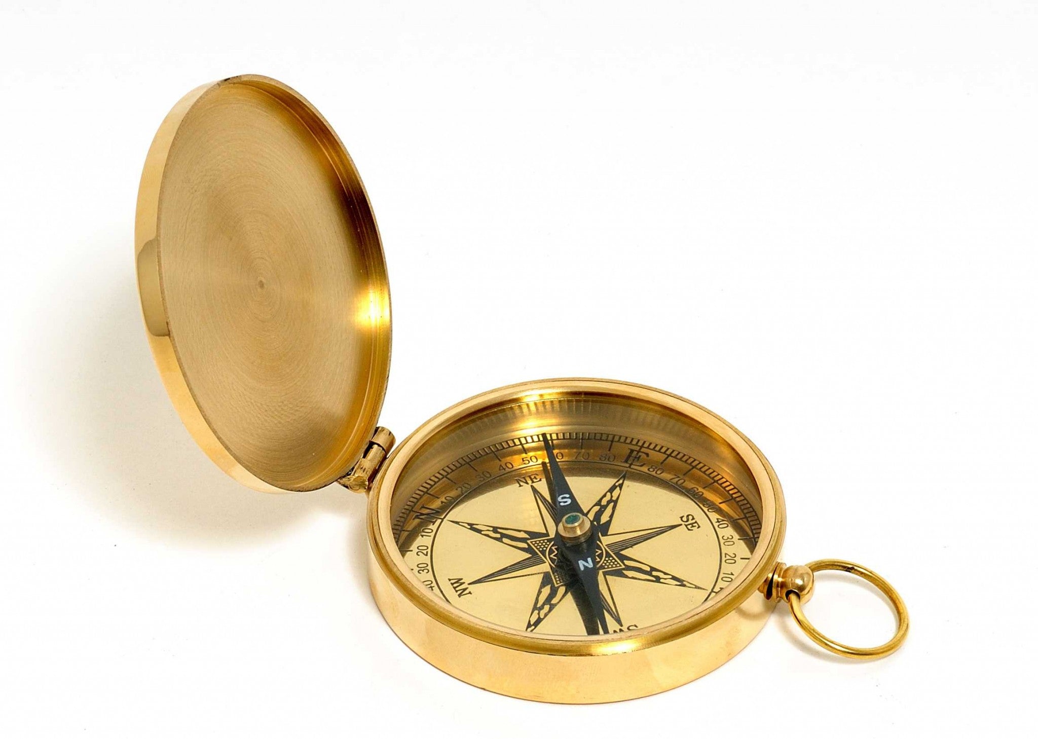 Shiny Brass Marine Compass With Lid-Sculptures-DECOROLALA