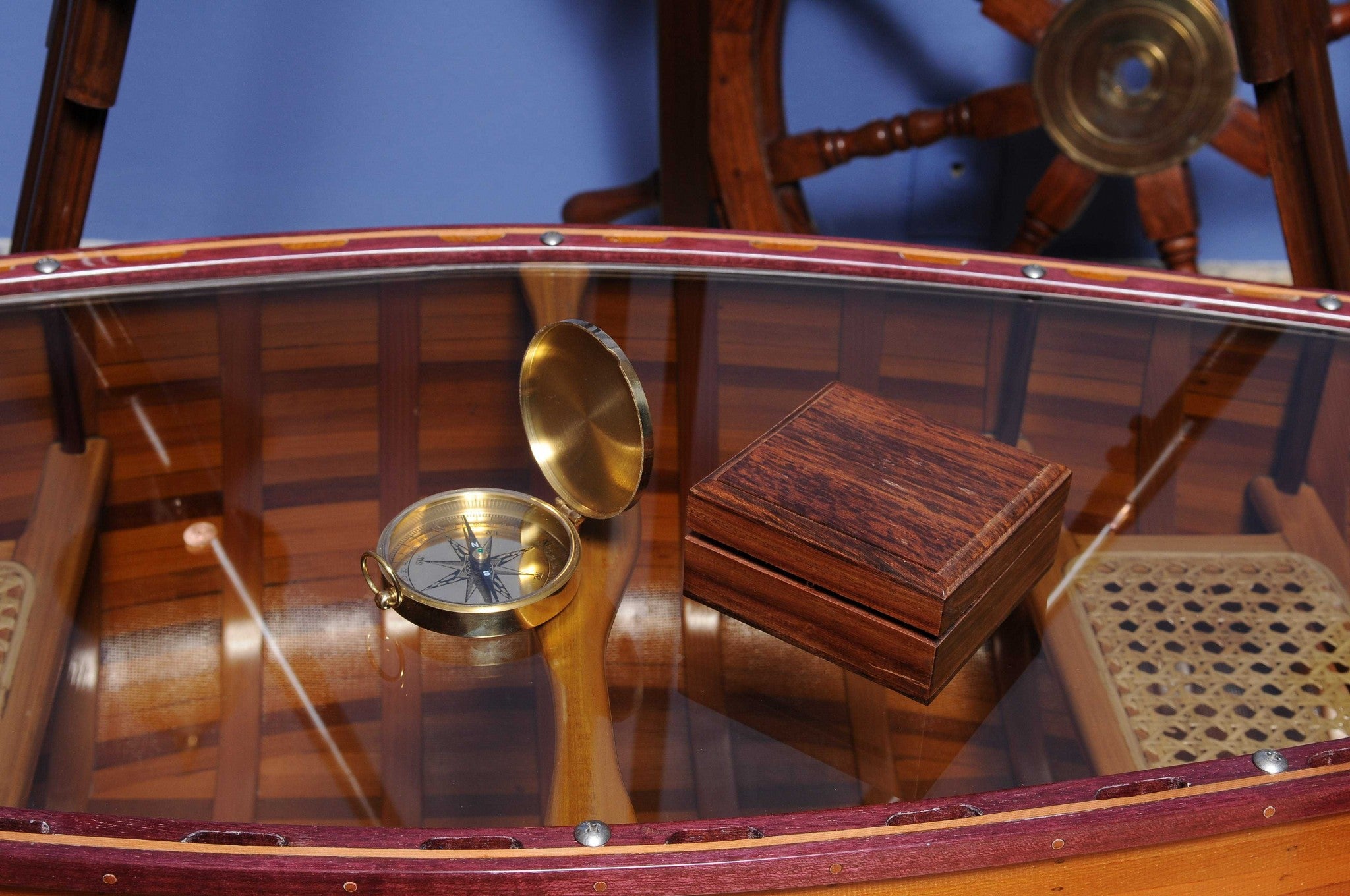 Shiny Brass Marine Compass With Lid-Sculptures-DECOROLALA