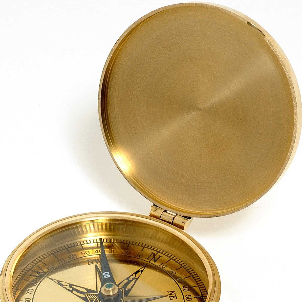 Shiny Brass Marine Compass With Lid-Sculptures-DECOROLALA