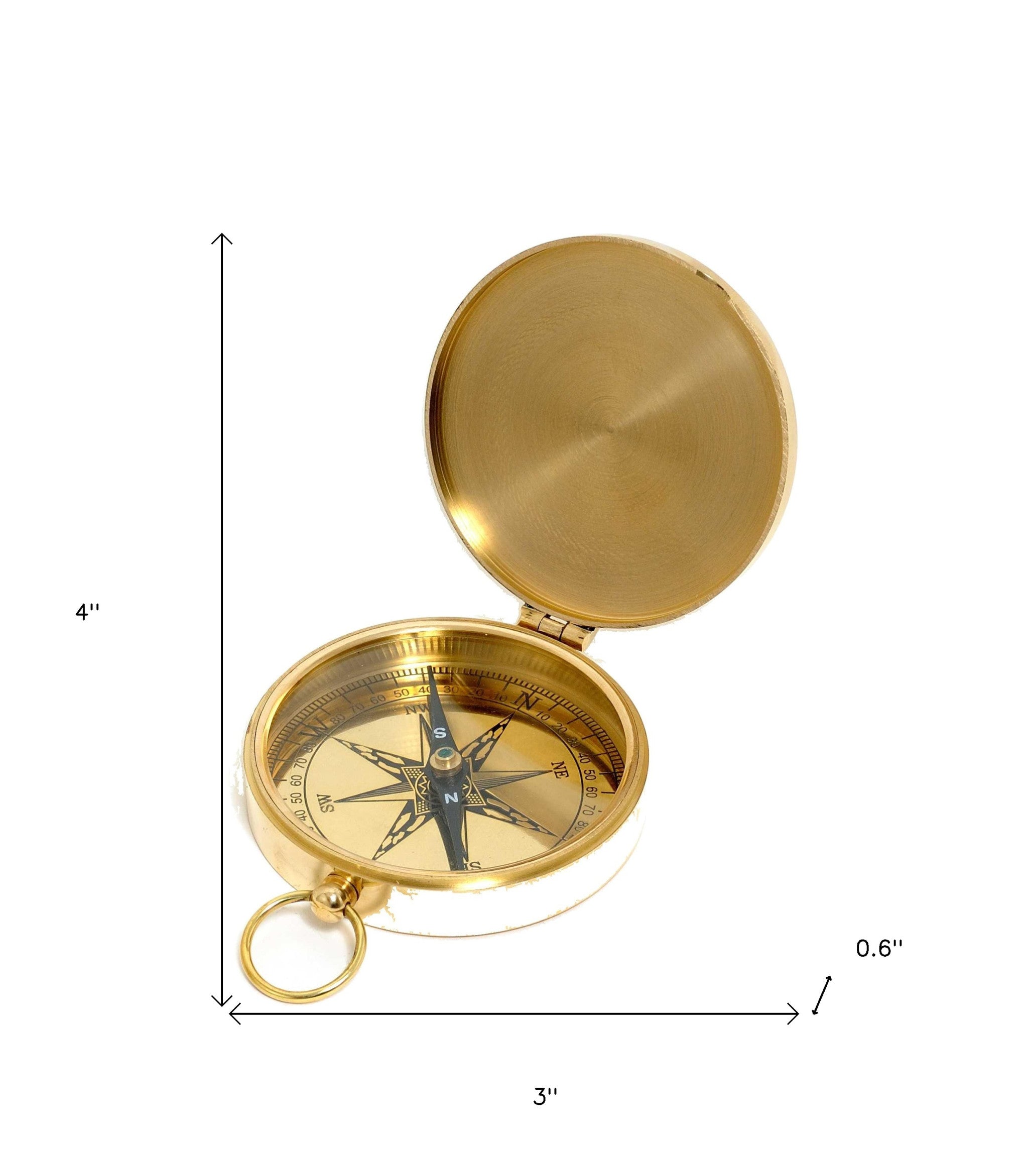 Shiny Brass Marine Compass With Lid-Sculptures-DECOROLALA