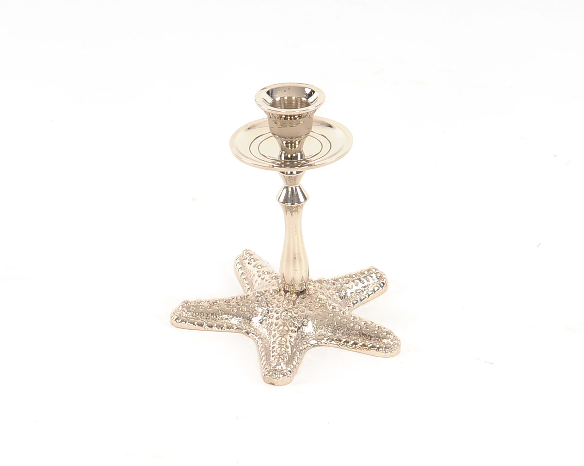 5" Silver Brass Starfish Tabletop Candle Holder-Candle Holders-DECOROLALA
