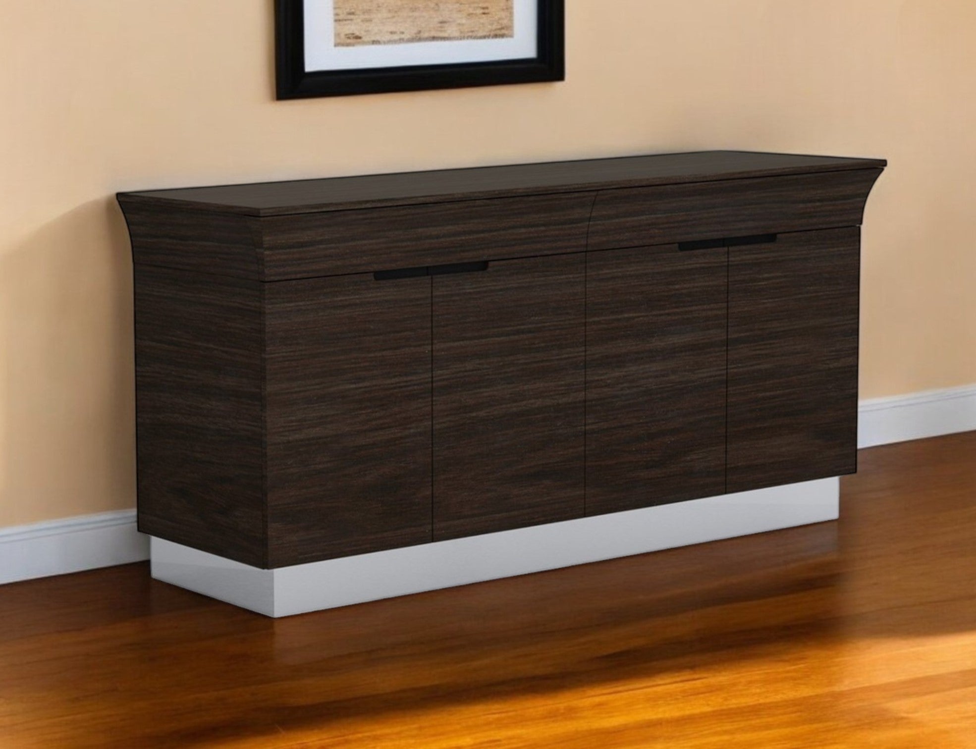 70" Dark Brown Two Drawer Buffet Table with Four Doors-Sideboards-DECOROLALA