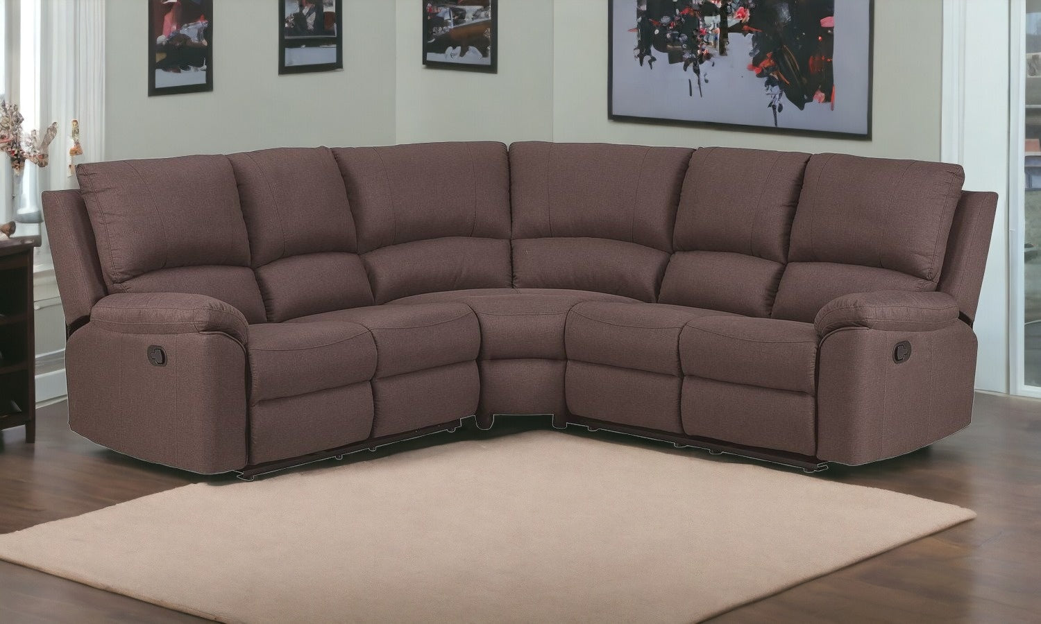Brown Polyester Blend Reclining U Shaped Three Piece Corner Sectional-Sectionals-DECOROLALA
