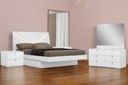 Four Piece White Solid and Manufactured Wood Bedroom Set With Mirror-Bedroom Furniture Sets-DECOROLALA