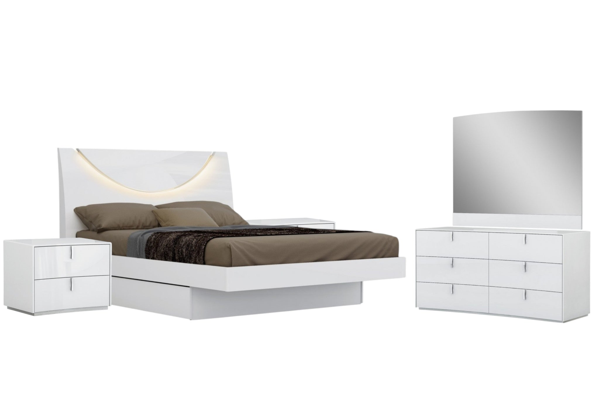 Four Piece White Solid and Manufactured Wood Bedroom Set With Mirror-Bedroom Furniture Sets-DECOROLALA