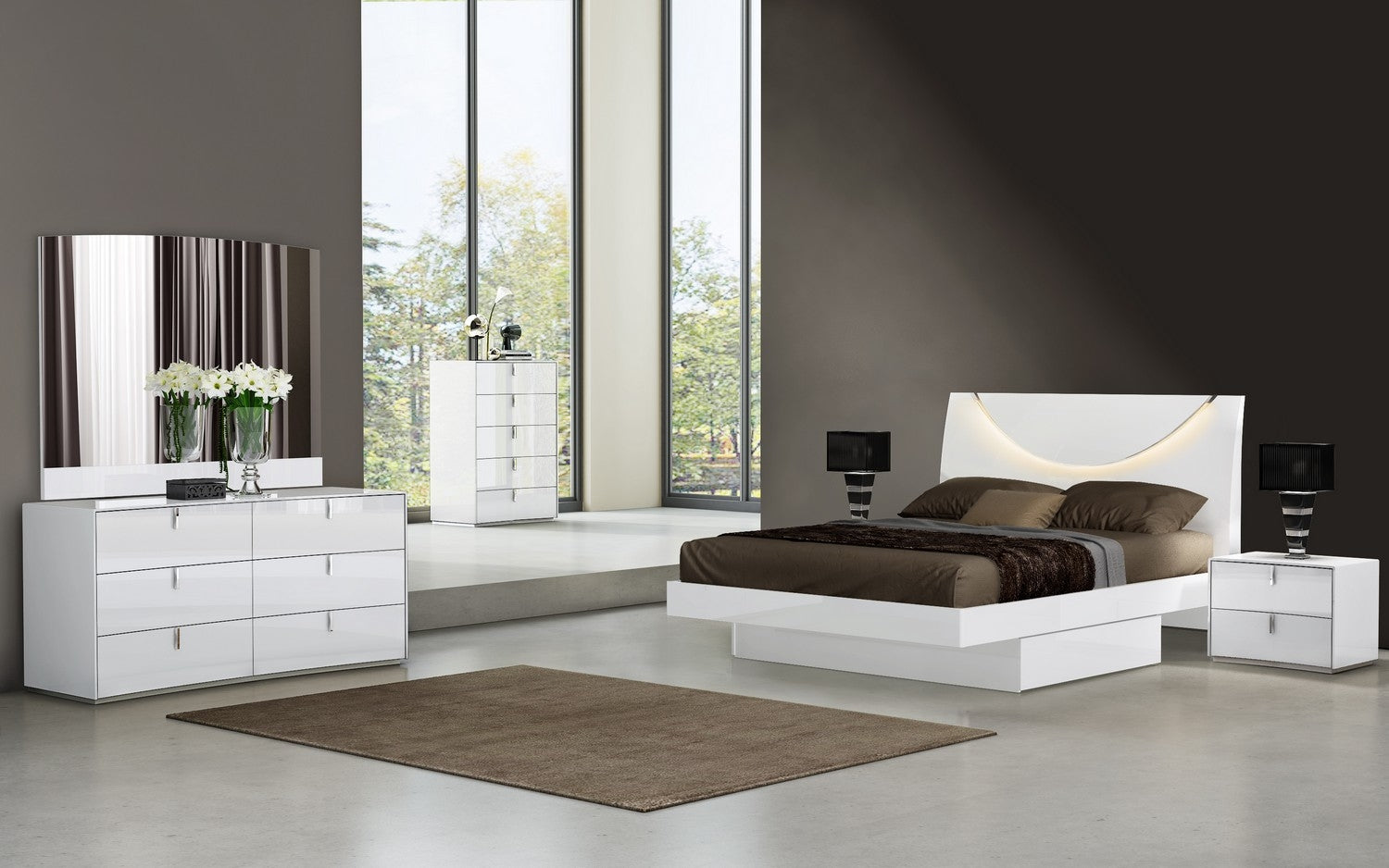 Four Piece White Solid and Manufactured Wood Bedroom Set With Mirror-Bedroom Furniture Sets-DECOROLALA