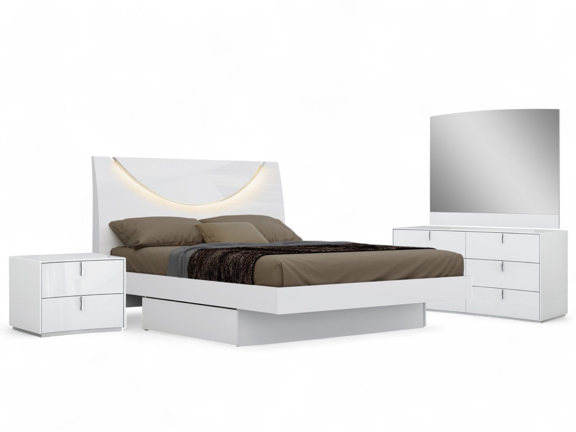 Four Piece White Solid and Manufactured Wood Bedroom Set With Mirror-Bedroom Furniture Sets-DECOROLALA