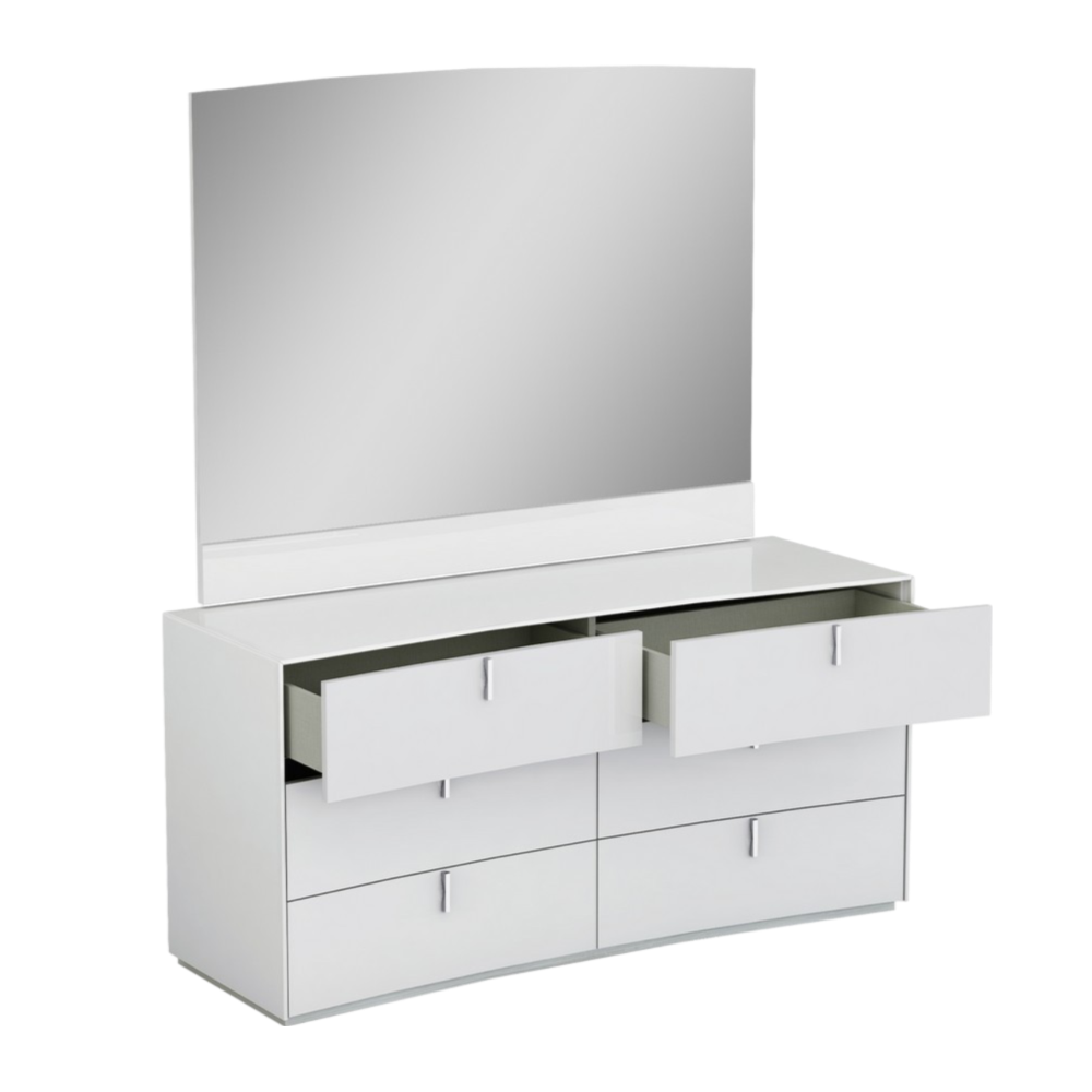 Four Piece White Solid and Manufactured Wood Bedroom Set With Mirror-Bedroom Furniture Sets-DECOROLALA