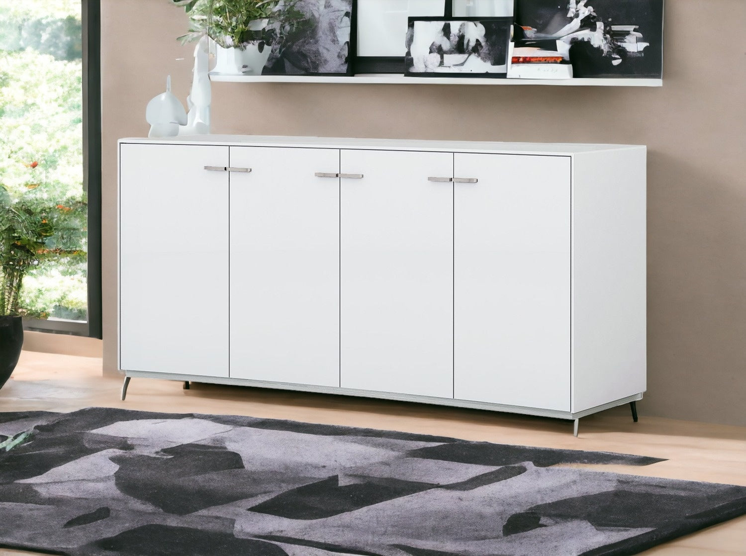 72" White Buffet Table with Four Doors-Sideboards-DECOROLALA
