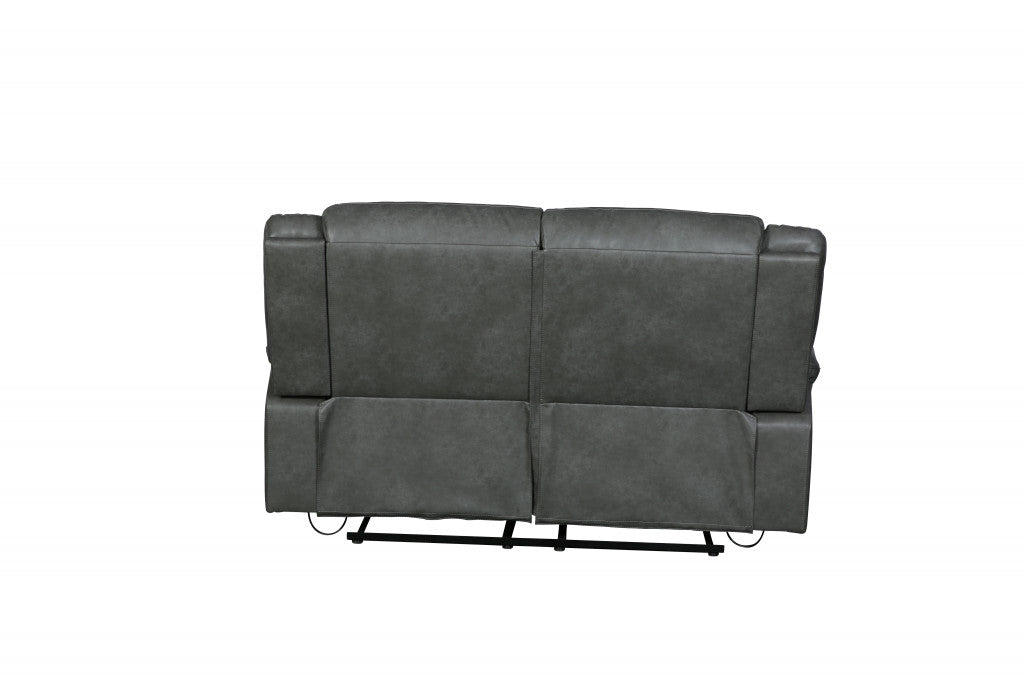 64" Gray Faux Leather Manual Reclining Love Seat-3