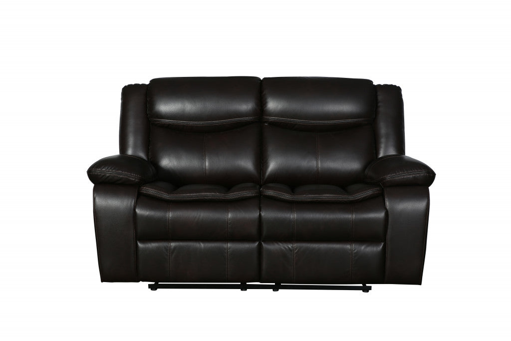 64" Brown Faux Leather Manual Reclining Love Seat-0