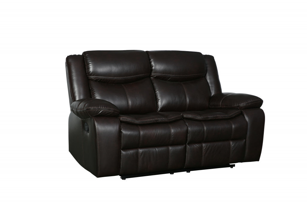 64" Brown Faux Leather Manual Reclining Love Seat-2