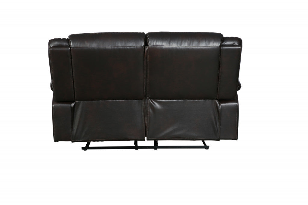 64" Brown Faux Leather Manual Reclining Love Seat-3