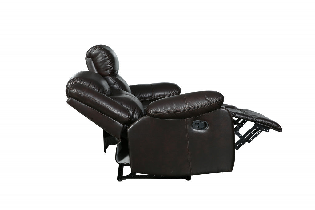 64" Brown Faux Leather Manual Reclining Love Seat-4