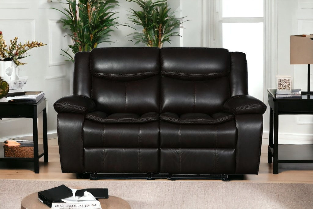 64" Brown Faux Leather Manual Reclining Love Seat-1