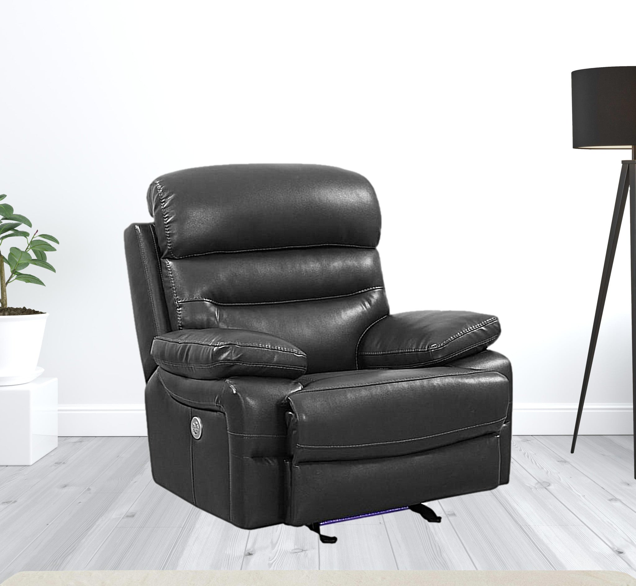 43" Grey Faux Leather Power Recliner Chair-Recliners-DECOROLALA