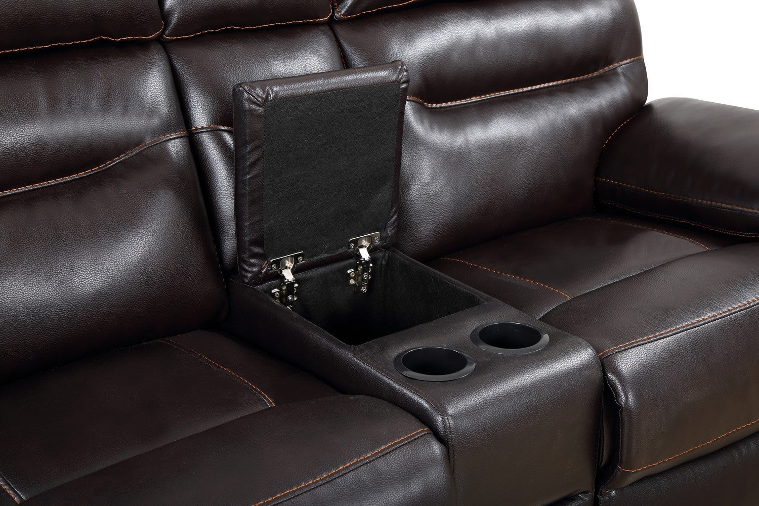 78" Brown Faux Leather Manual Reclining Love Seat With Storage-4