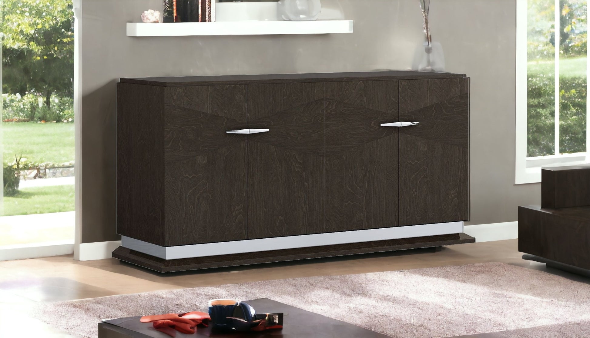 72" Gray Two Drawer Buffet Table Soft Close with Four Doors-Sideboards-DECOROLALA