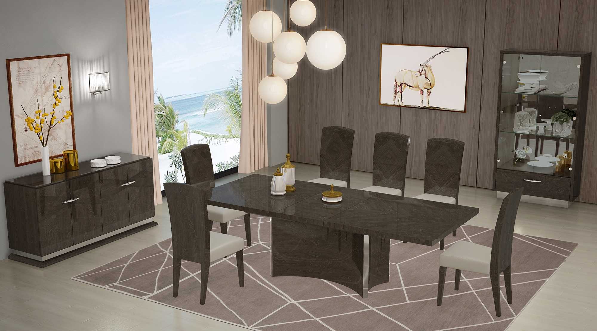 Seven Piece Gray Solid Wood Dining Set with Six Chairs-Dining Sets-DECOROLALA
