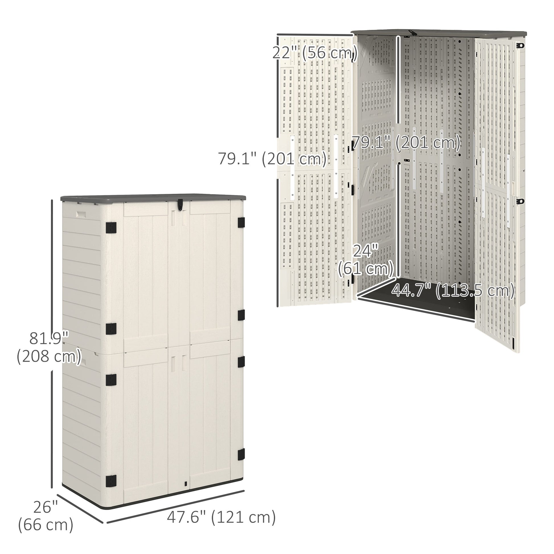 368 Gallon Outdoor Storage Shed - Cream White PP Plastic-Patio & Garden > Lawn & Garden > Sheds > Outdoor Storage Cabinet-DECOROLALA