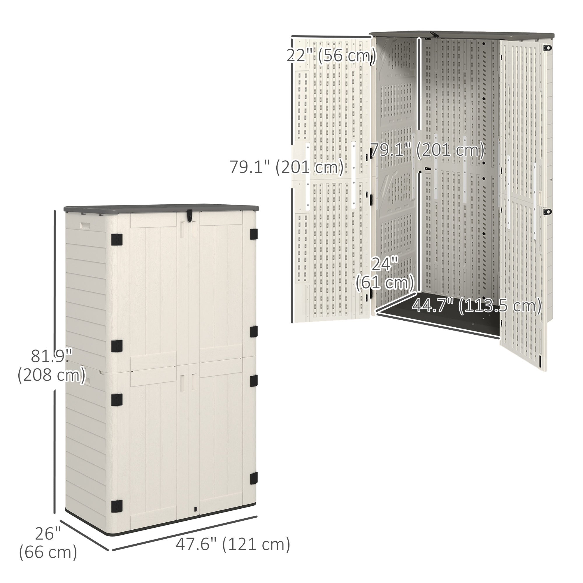 368 Gallon Outdoor Storage Shed - Cream White PP Plastic-Patio & Garden > Lawn & Garden > Sheds > Outdoor Storage Cabinet-DECOROLALA