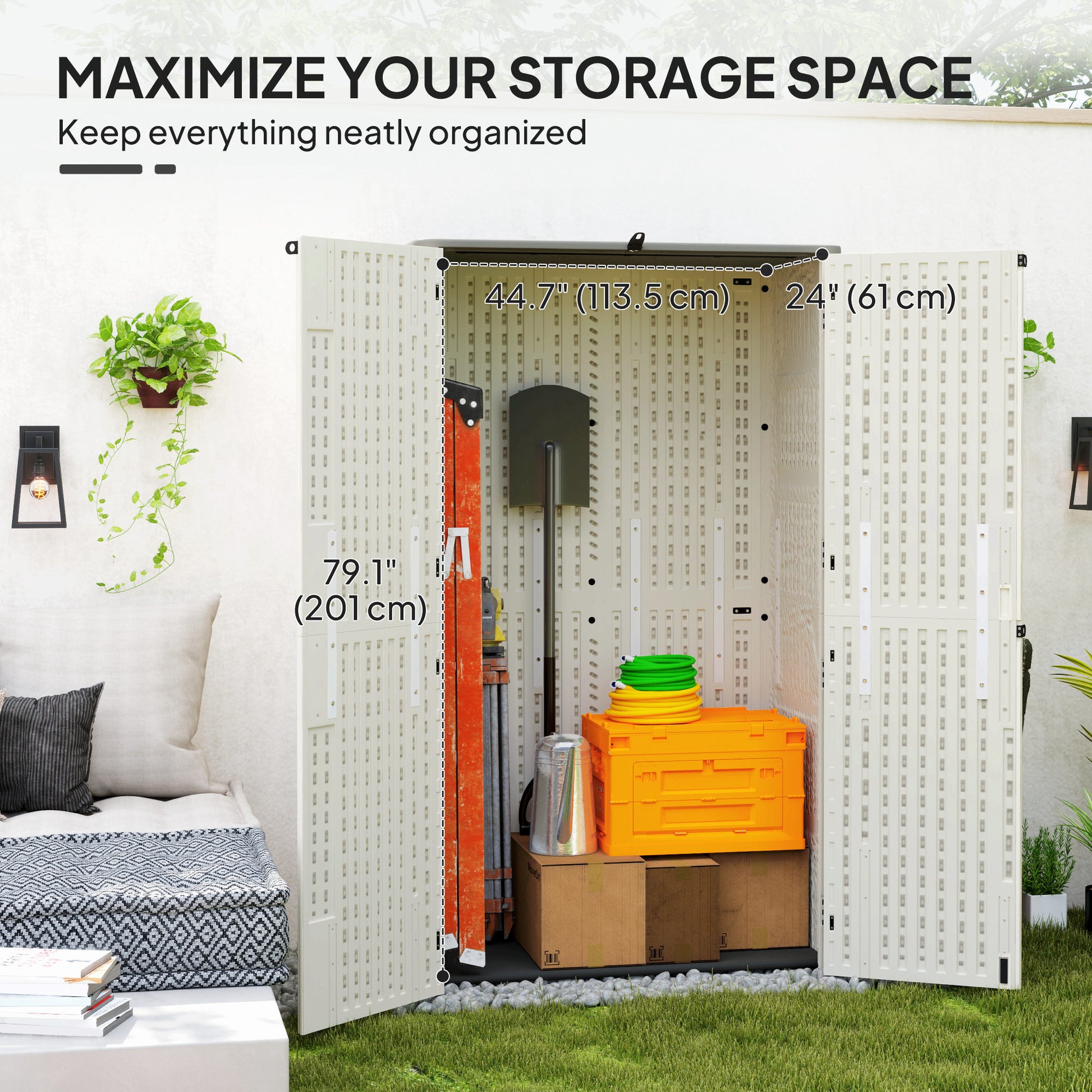 368 Gallon Outdoor Storage Shed - Cream White PP Plastic-Patio & Garden > Lawn & Garden > Sheds > Outdoor Storage Cabinet-DECOROLALA
