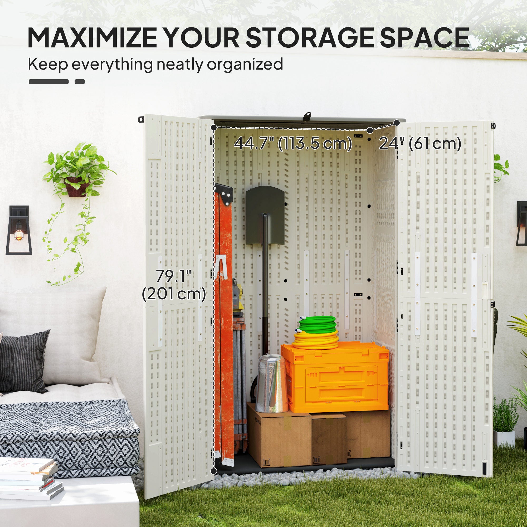 368 Gallon Outdoor Storage Shed - Cream White PP Plastic-Patio & Garden > Lawn & Garden > Sheds > Outdoor Storage Cabinet-DECOROLALA