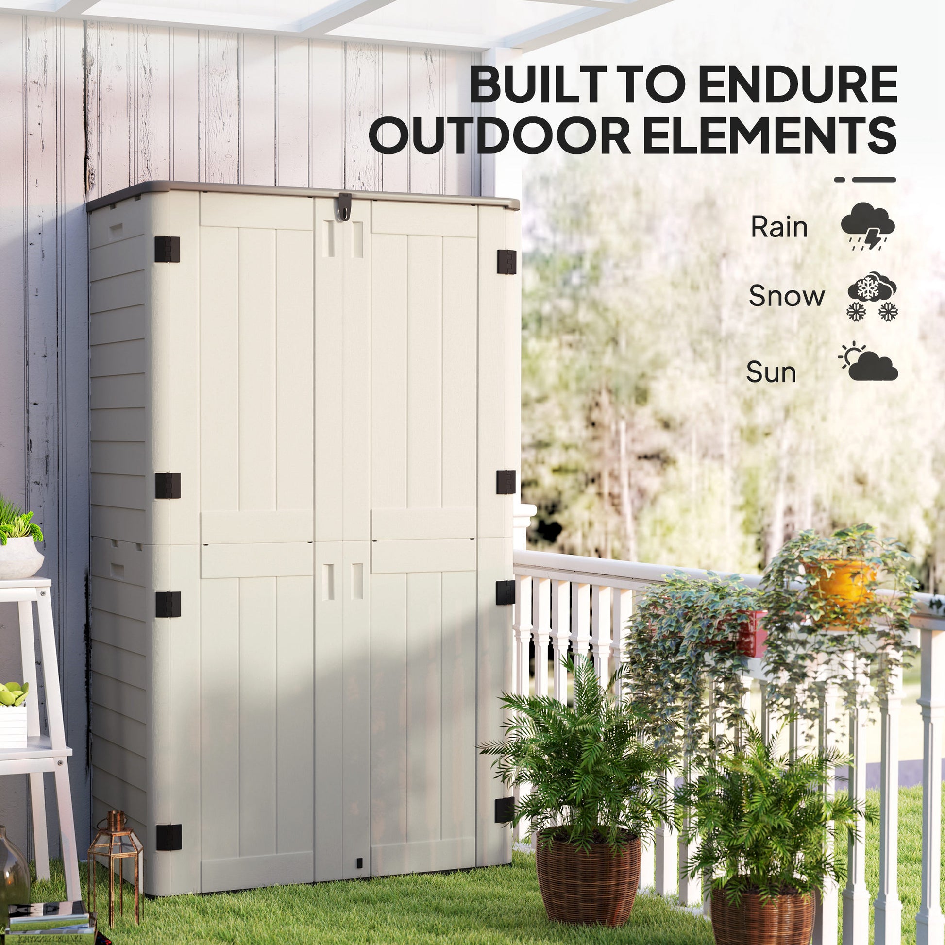 368 Gallon Outdoor Storage Shed - Cream White PP Plastic-Patio & Garden > Lawn & Garden > Sheds > Outdoor Storage Cabinet-DECOROLALA