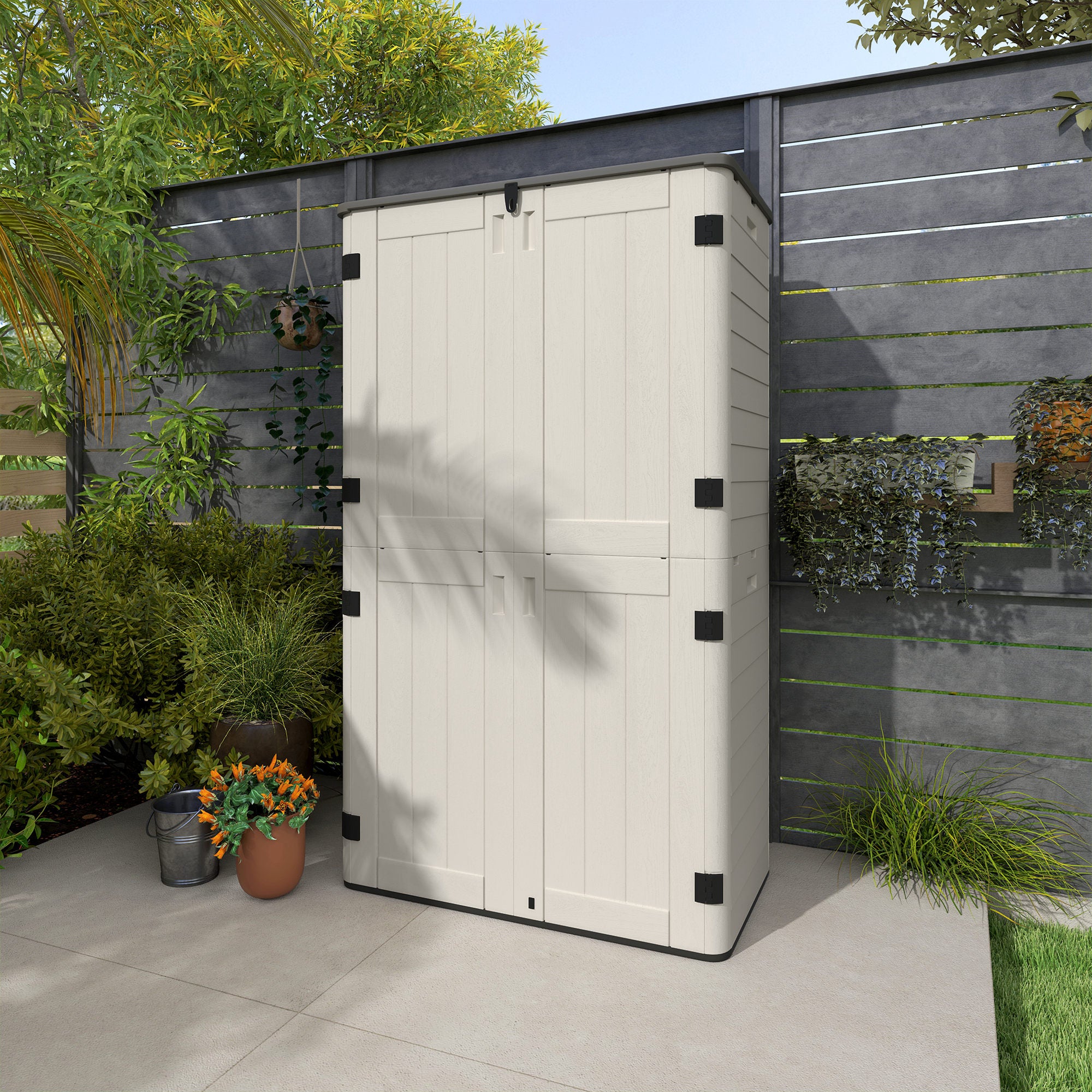 368 Gallon Outdoor Storage Shed - Cream White PP Plastic-Patio & Garden > Lawn & Garden > Sheds > Outdoor Storage Cabinet-DECOROLALA