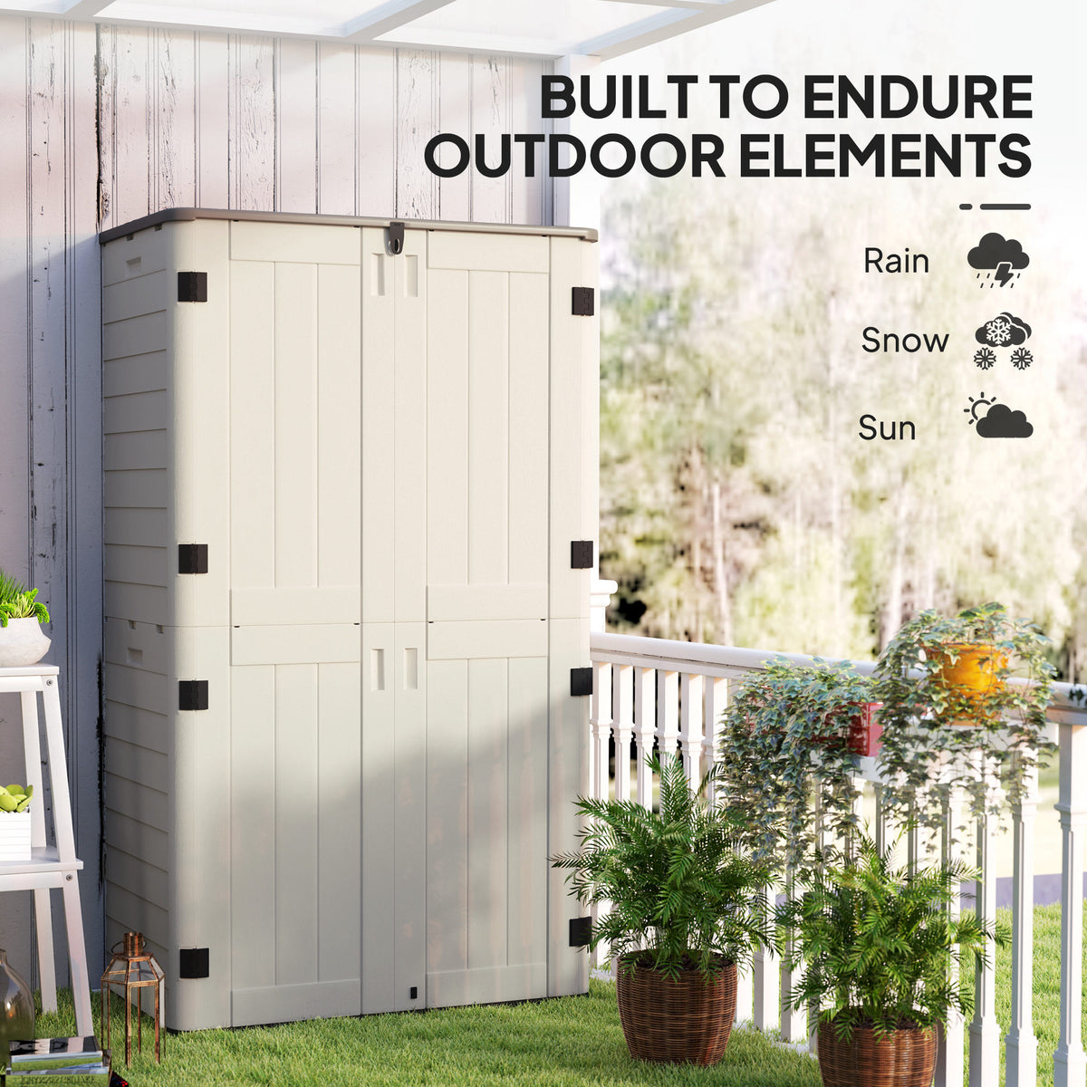 368 Gallon Outdoor Storage Shed - Cream White PP Plastic-Patio & Garden > Lawn & Garden > Sheds > Outdoor Storage Cabinet-DECOROLALA