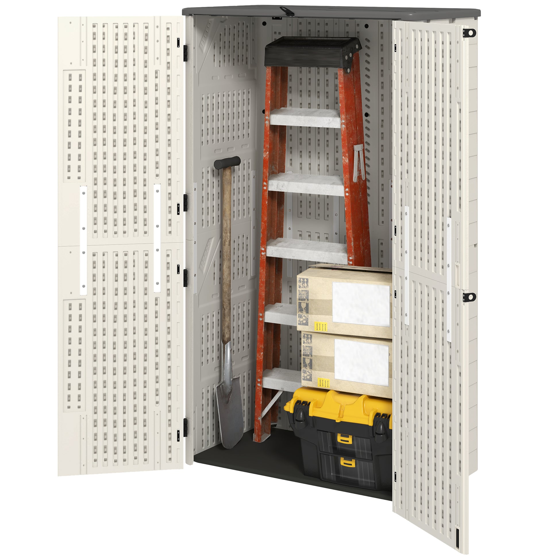 368 Gallon Outdoor Storage Shed - Cream White PP Plastic-Patio & Garden > Lawn & Garden > Sheds > Outdoor Storage Cabinet-DECOROLALA