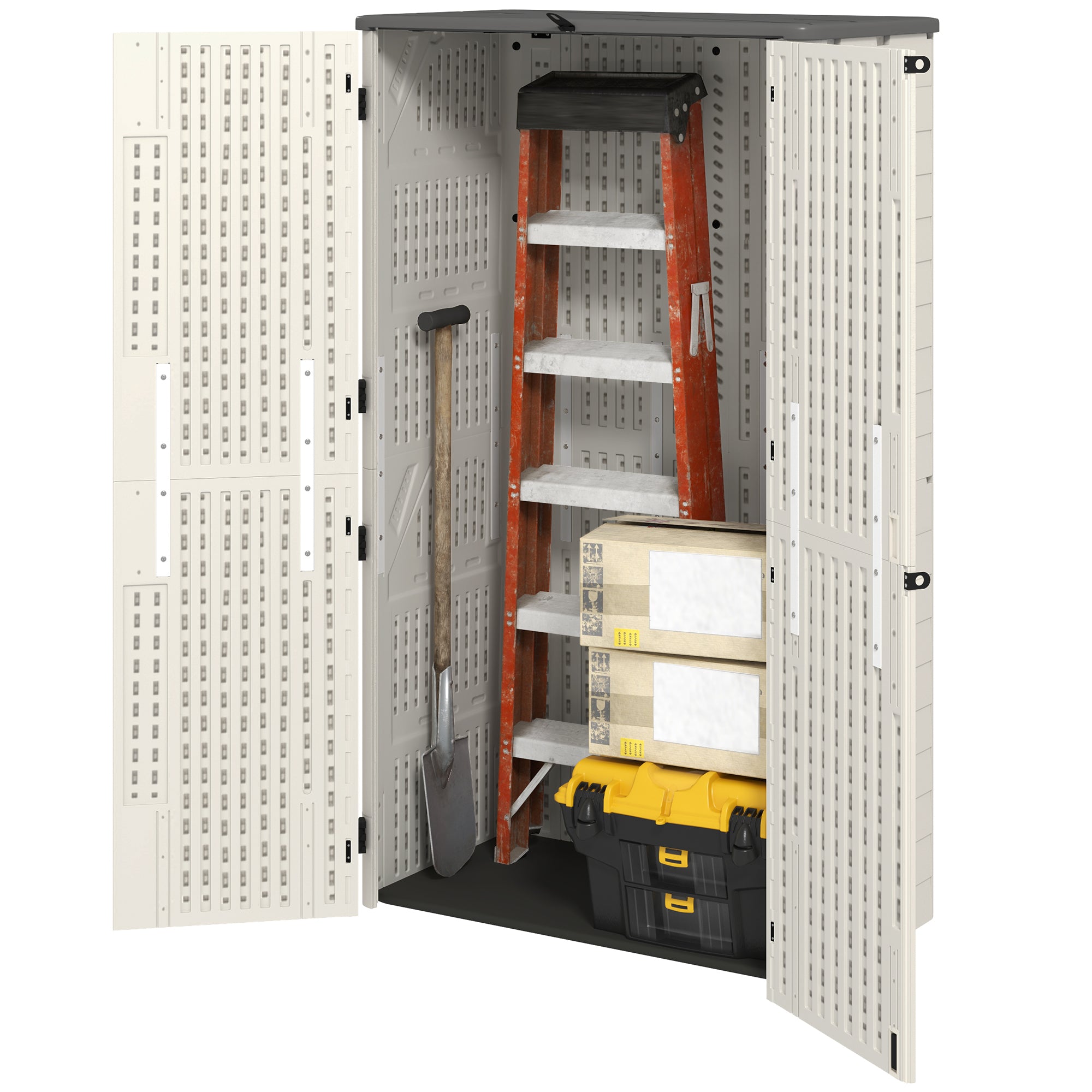 368 Gallon Outdoor Storage Shed - Cream White PP Plastic-Patio & Garden > Lawn & Garden > Sheds > Outdoor Storage Cabinet-DECOROLALA