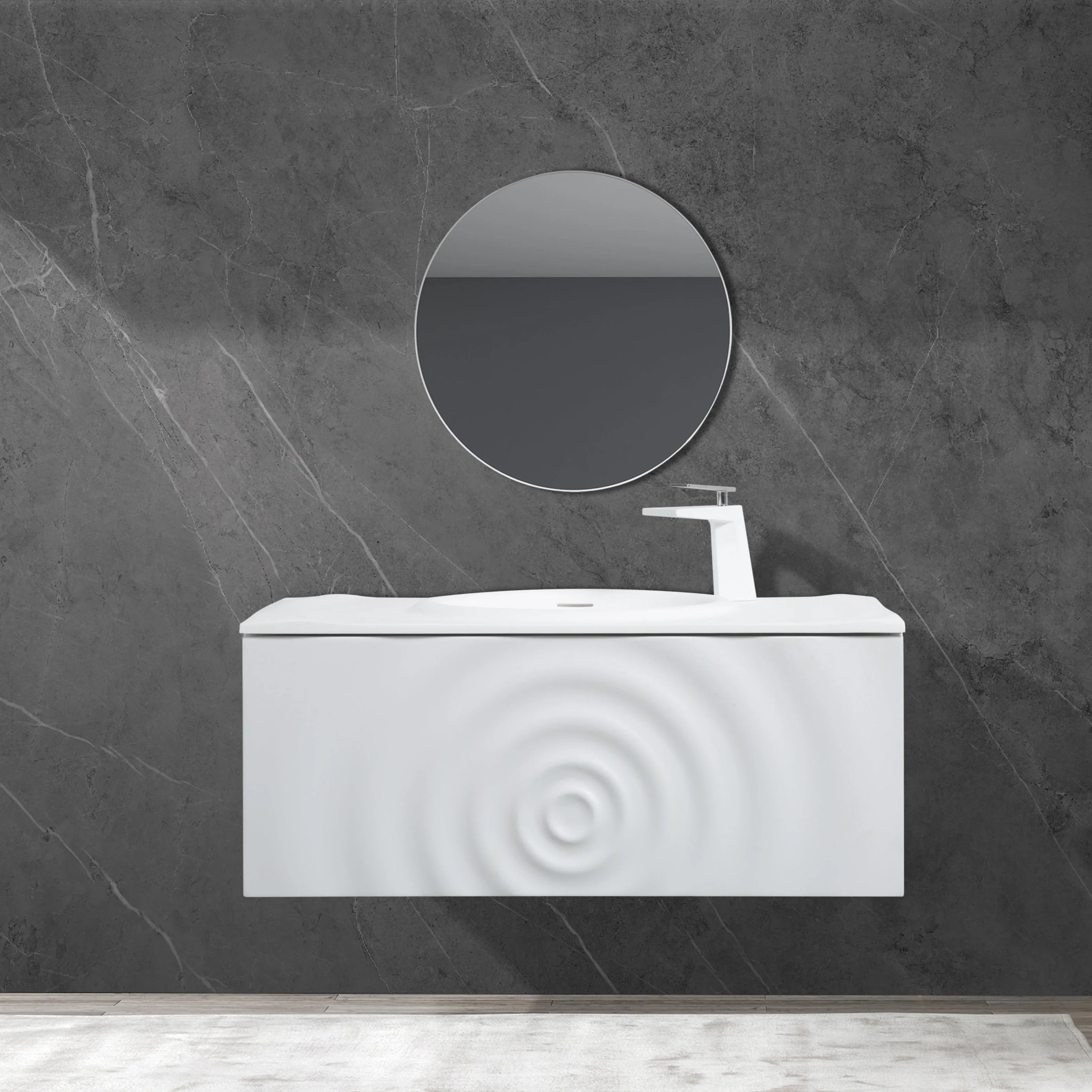 Bundle and Save: 36" Matte White Wall Mount Bathroom Vanity with Mirror and Faucet