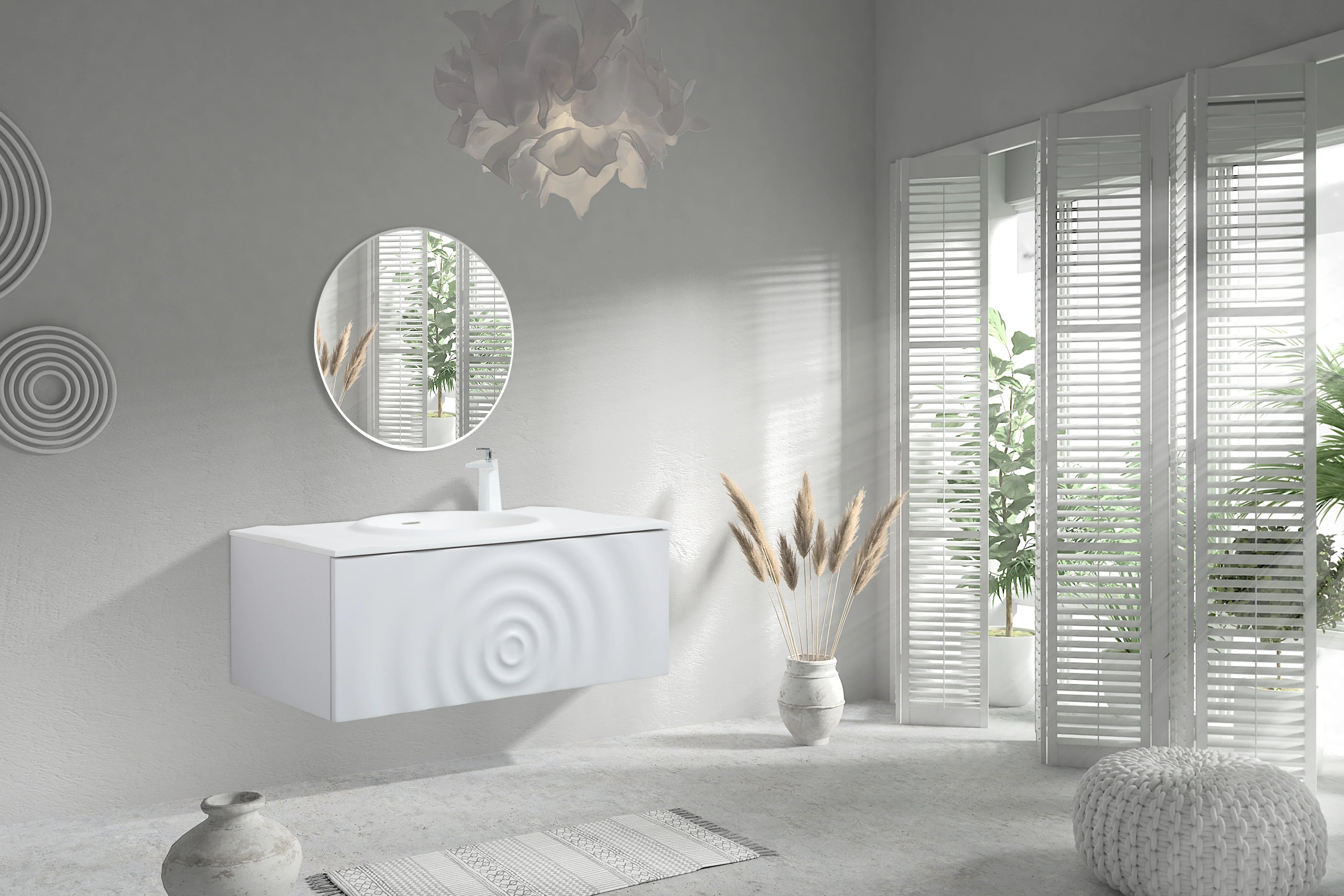 Bundle and Save: 36" Matte White Wall Mount Bathroom Vanity with Mirror and Faucet