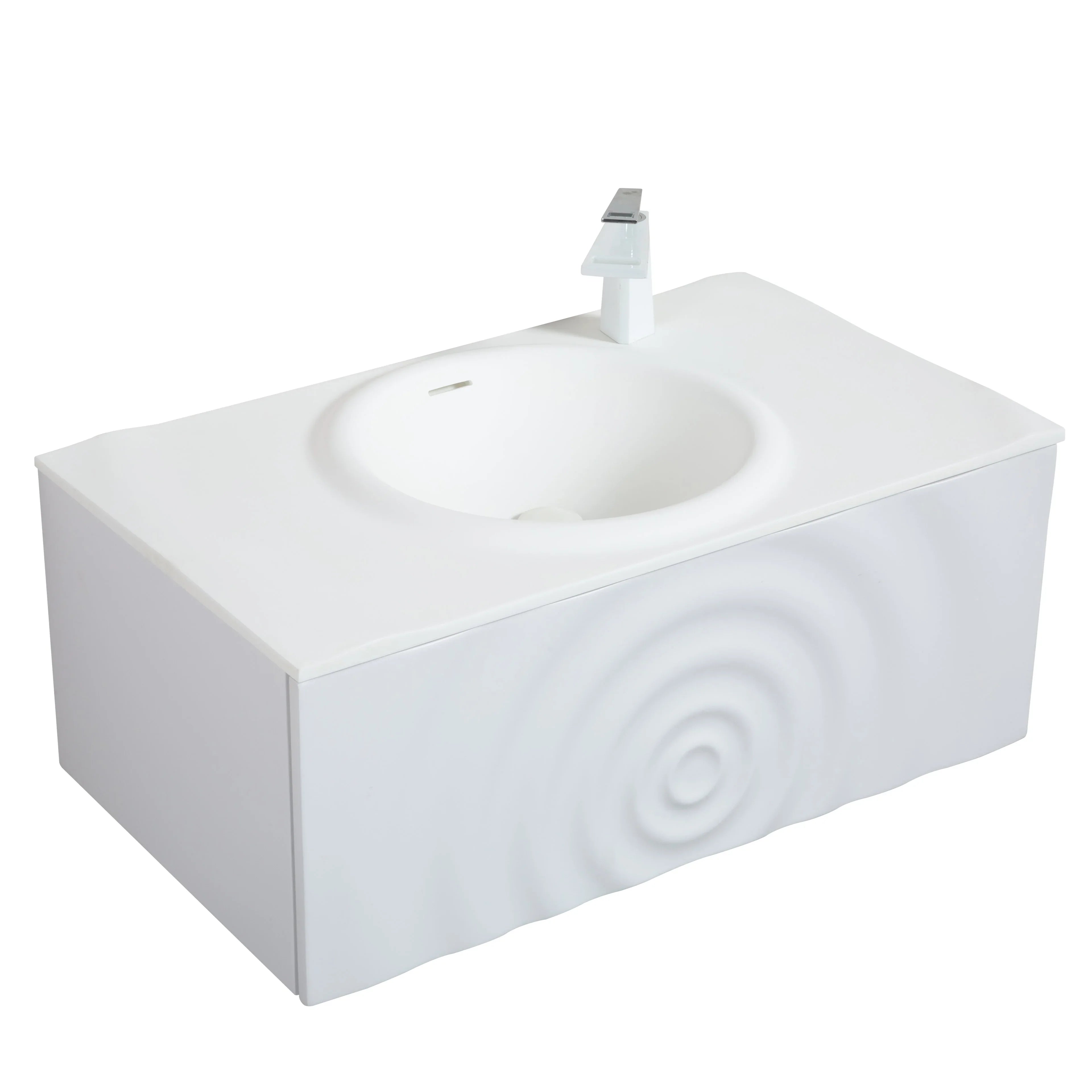 Bundle and Save: 36" Matte White Wall Mount Bathroom Vanity with Mirror and Faucet