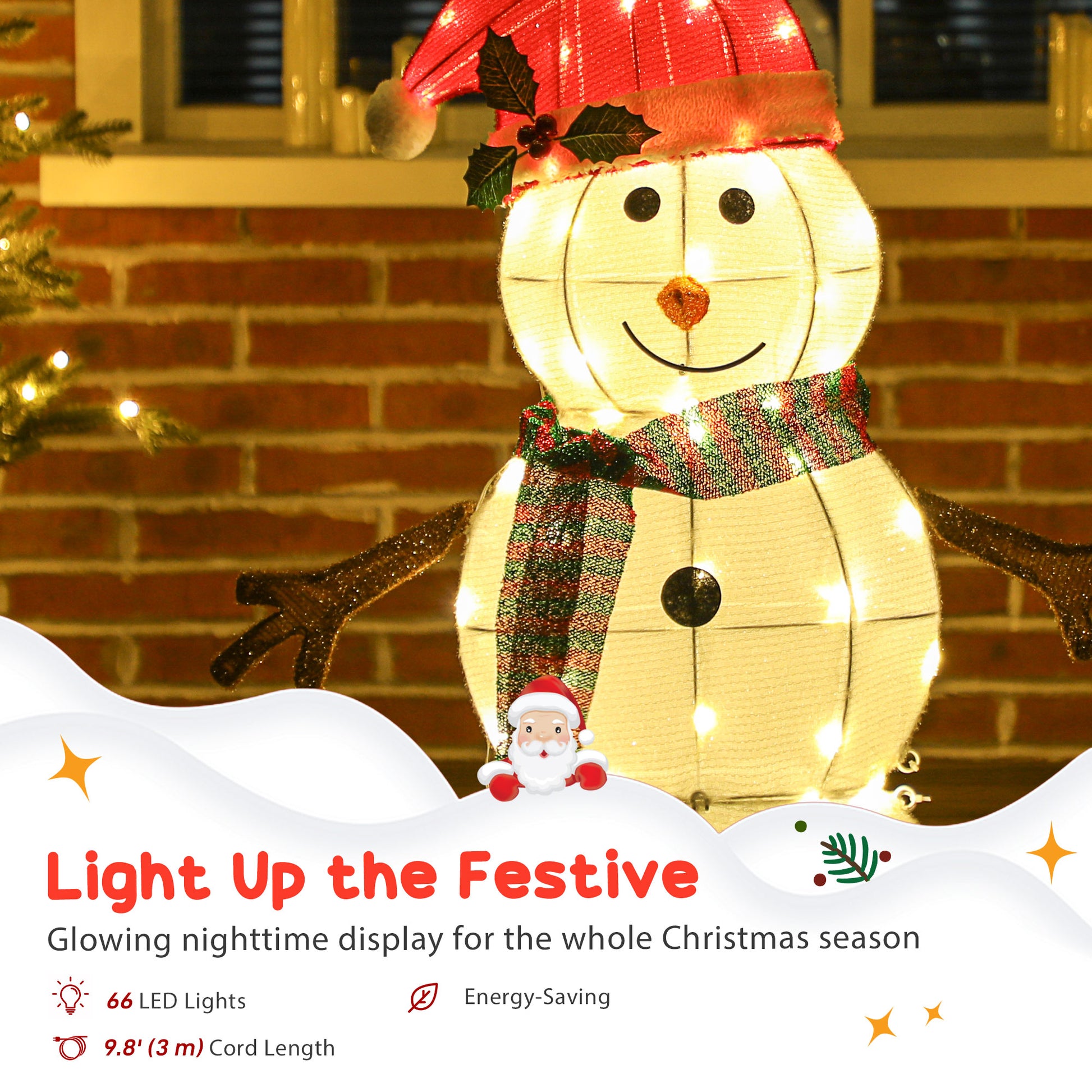 36.6" Outdoor Lighted Snowman - IP44 Waterproof LED-Home Furnishings > Holiday & Seasonal > Christmas Decorations-DECOROLALA