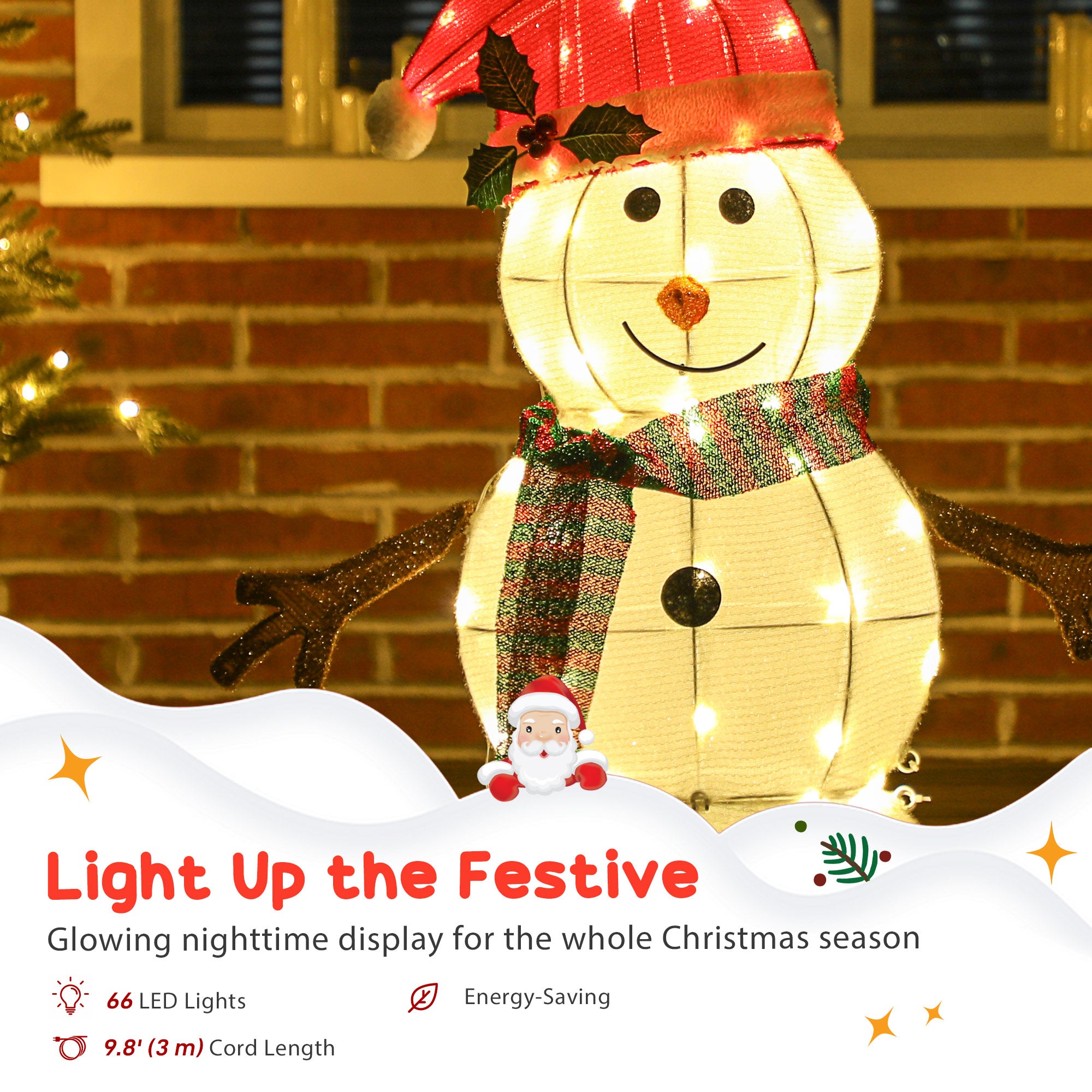 36.6" Outdoor Lighted Snowman - IP44 Waterproof LED-Home Furnishings > Holiday & Seasonal > Christmas Decorations-DECOROLALA